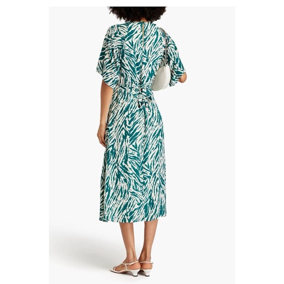 BA&SH Vee Wrap-effect Midi Lady Dress Size Small Green White NEW Animal Print - Picture 8 of 14